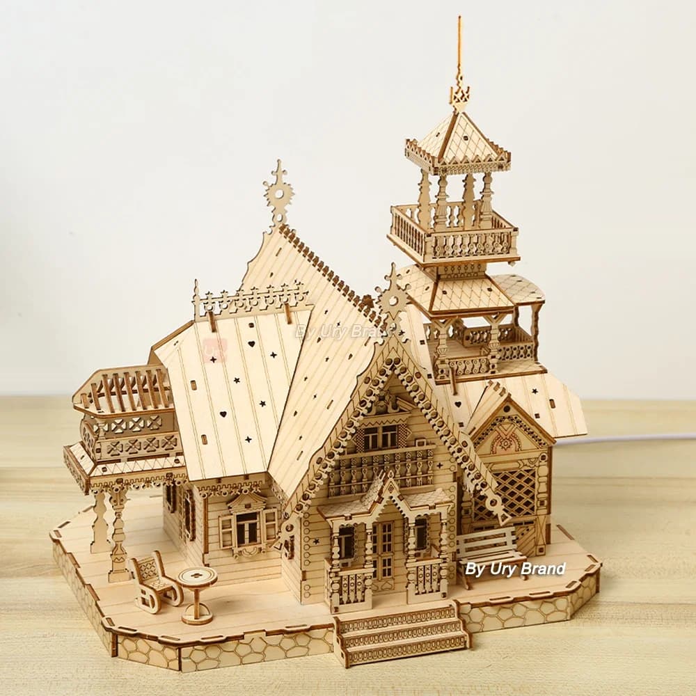PUZZLE DREWNIANE 3D Villa House Royal Castle z lampkami LED